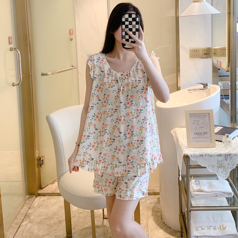 棉绸睡衣女夏季无袖套装