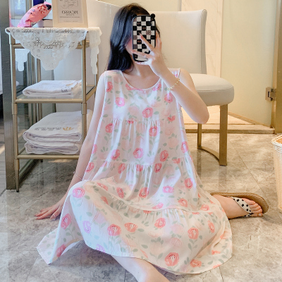纯棉绸睡裙女士夏季薄款