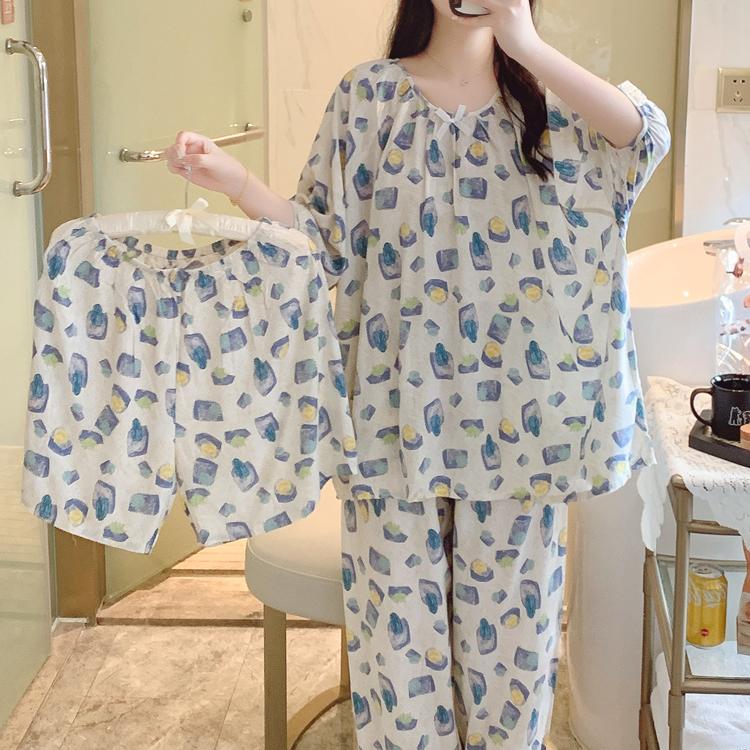 宽松ins风棉绸睡衣女生短袖
