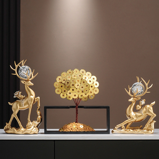 发财树摆件招财鹿客厅玄关摇钱树酒柜电视柜装饰品乔迁新居礼物