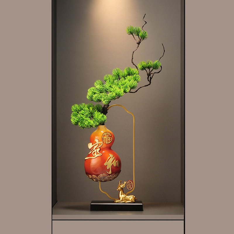 新中式家和葫芦花瓶迎客松入门玄关壁龛细高摆件高级感客厅装饰品,家居饰品,装饰摆件,淘宝优惠券,粉丝福利购,淘宝优惠卷