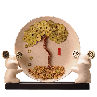 发财摇钱树平安喜乐招财鹿客厅电视柜酒柜装饰品摆件前台开业礼物