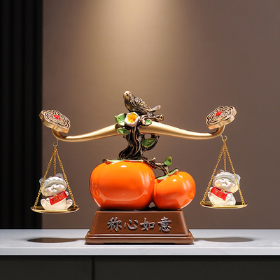 柿柿称心如意招财猫摆件客厅玄关电视柜酒柜桌面乔迁入户装饰品