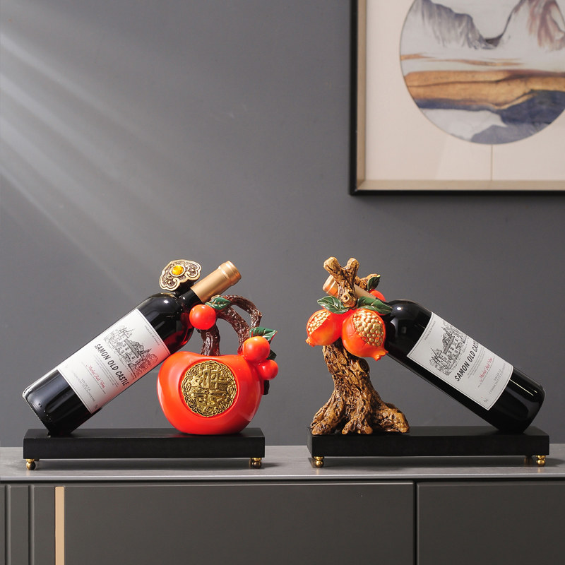 创意石榴红酒架摆件新中式客厅酒柜装饰品餐厅工艺软装家居摆设