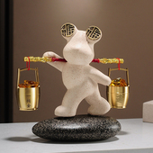 新中式 一桶金招财福气熊摆件客厅电视柜装 饰品收银台乔迁开业礼物