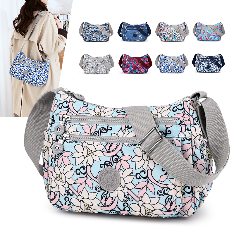 印花尼龙包女单肩包斜挎包大容量轻便休闲妈妈包多层牛津布斜挎包