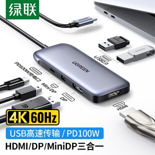 80865 绿联CM384 c转HDMI 2扩展坞 投影仪 2.0USB Type miniDP