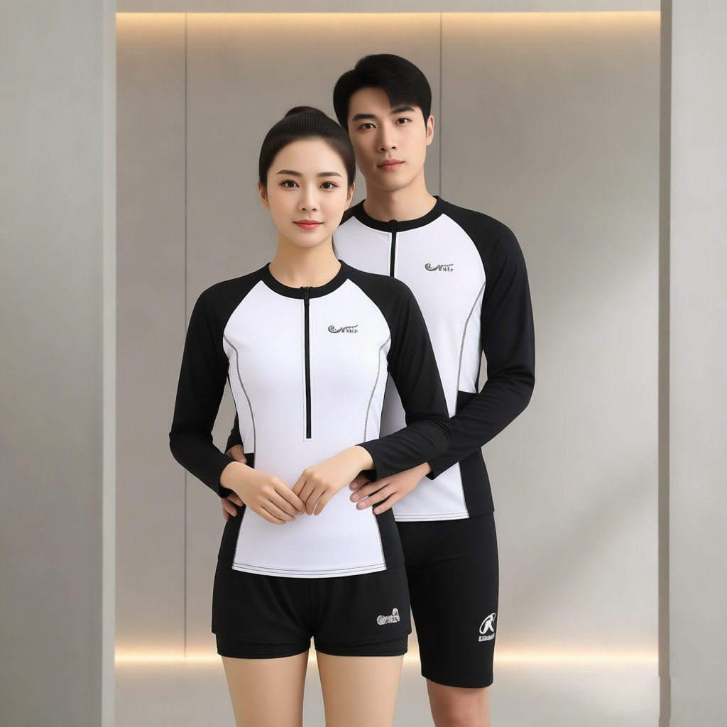 2026新款防晒泳衣女长袖分体保守遮肚显瘦男士情侣大码温泉泳装