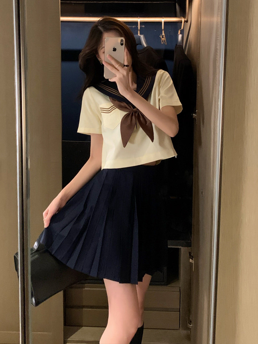 JK UNIFORM SKIRT GENUINE SUMMER SHORT-SLEEVED BASIC SUIT FULL SET JAPANESE COLLEGE FENG SHUI SUIT TWO-PIECE SET FOR WOMEN