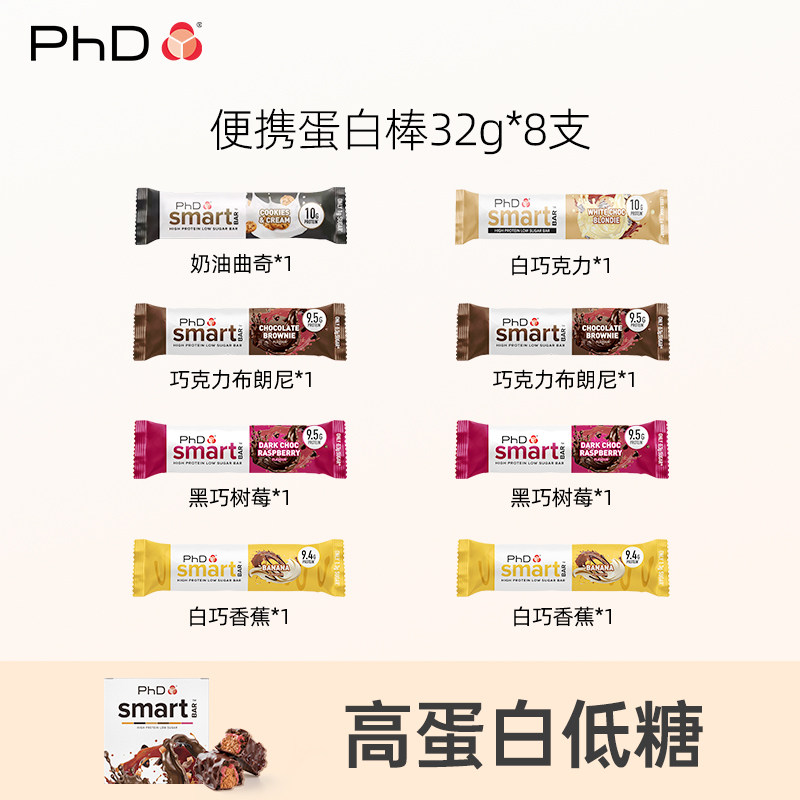 PhDmini夹心蛋白棒32g*8支解馋健身代餐脂零食减饼干可可乳清能量
