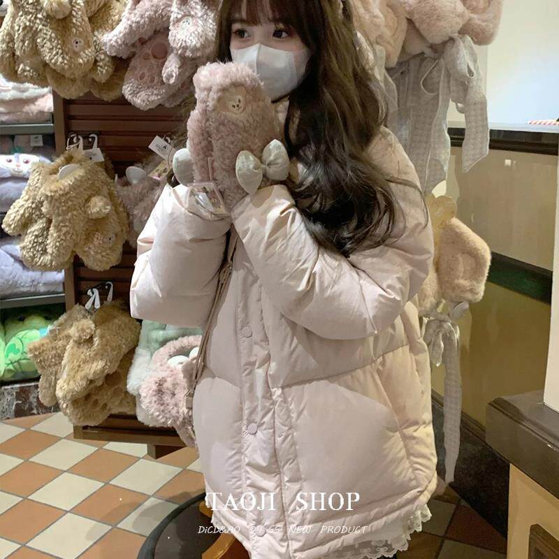 KATTERLLG奶fufu粉色棉服女2024冬季新款甜系穿搭保暖加厚连帽夹