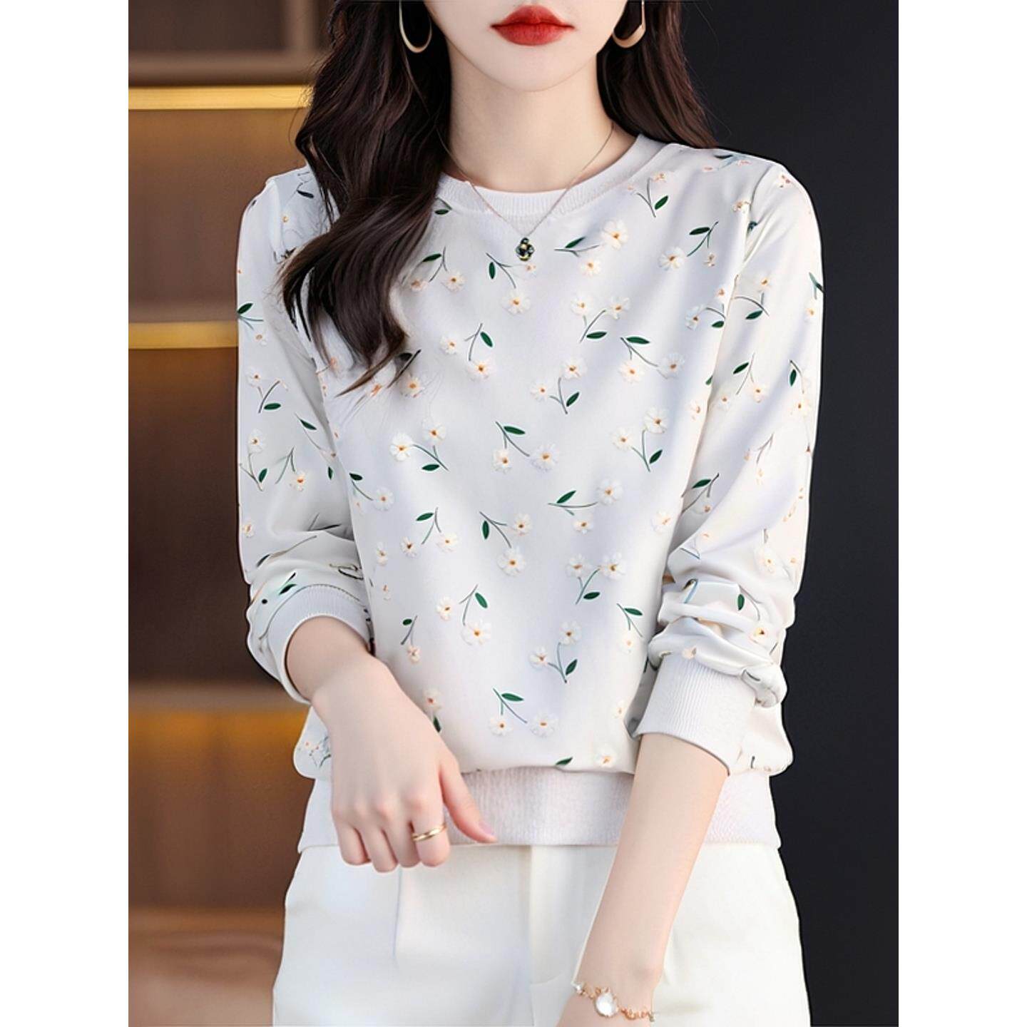 ROUMIKL秋季宽松长袖t恤女2025新款秋衣洋气外穿上衣妈妈装时尚百