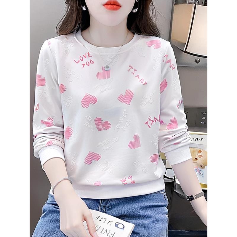 ROUMIKL圆领长袖t恤女款宽松粉色卫衣女新款2025爆款时尚洋气外套