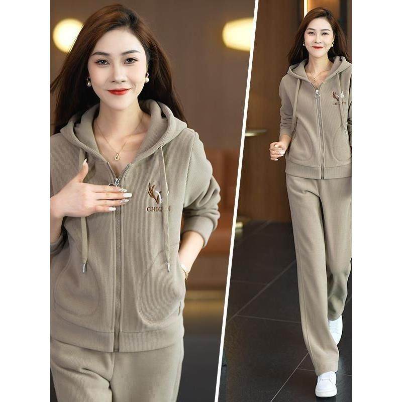 ROUMIKL高级感卫衣女士时尚运动服套装女2025秋冬新款加绒加厚休