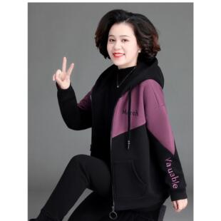 ROUMIKL中老年人纯丝绒加厚运动套装女性秋冬妈妈装夹克冬季休闲