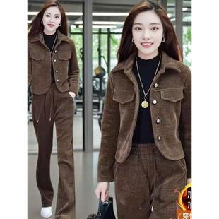 ROUMIKL华夫格气质时尚加绒套装女2025秋冬新款时髦运动服洋气显