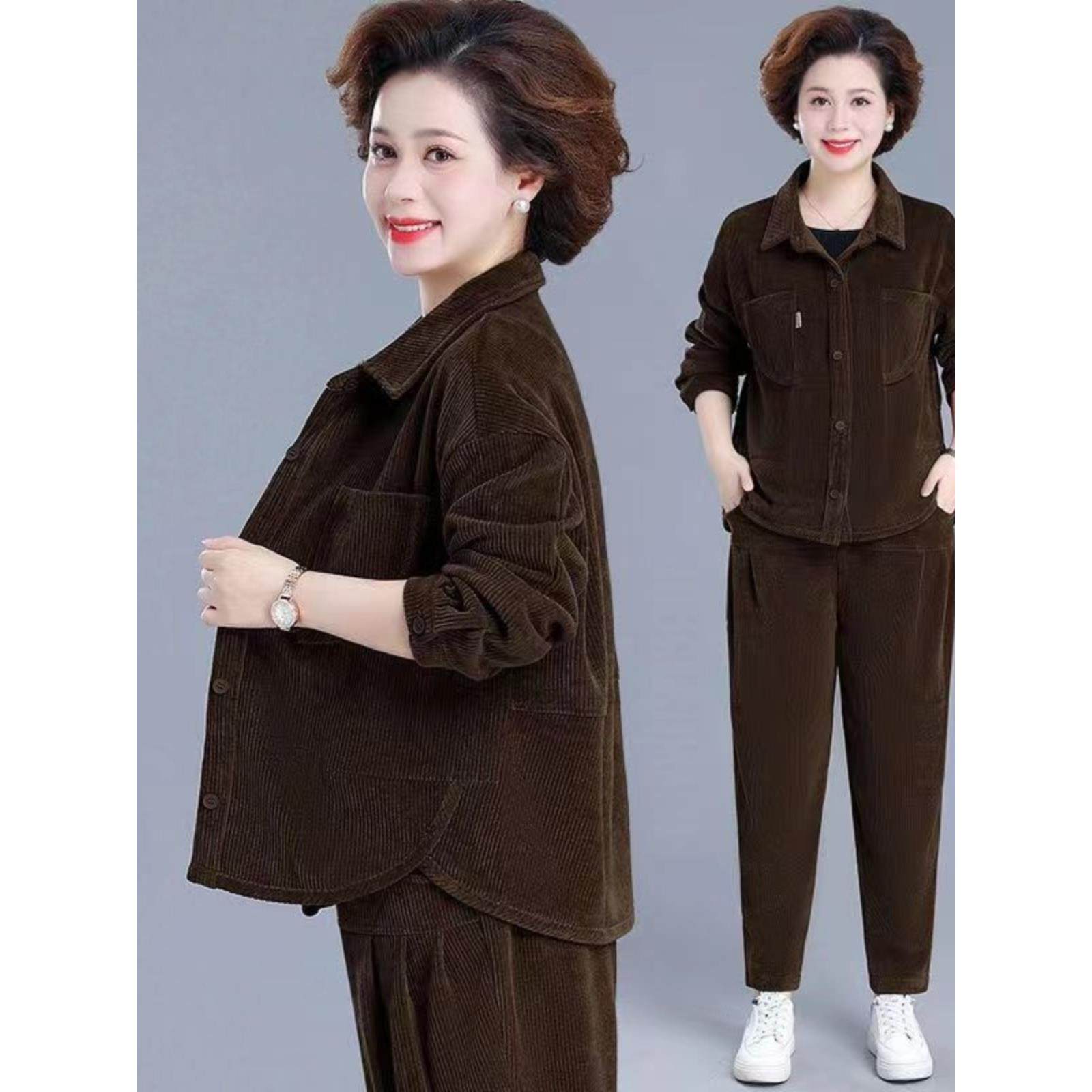 ROUMIKL妈妈外套洋气运动服套装中老年女装加绒加厚秋冬季新款上