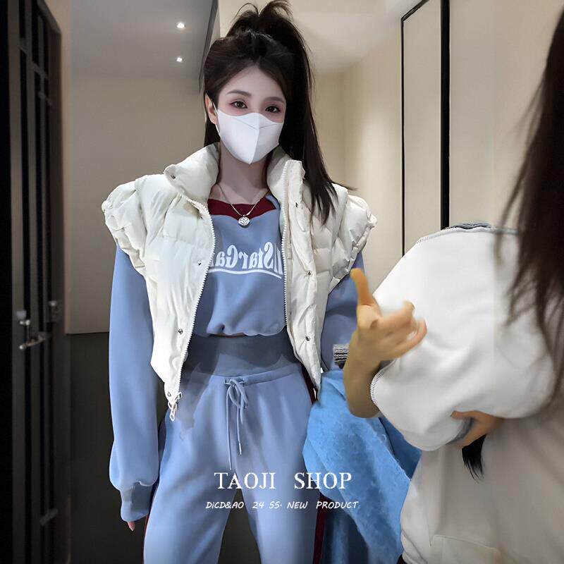 KATTERLLG立领花苞袖口羽绒棉服马甲女冬季新款小个子宽松短款坎