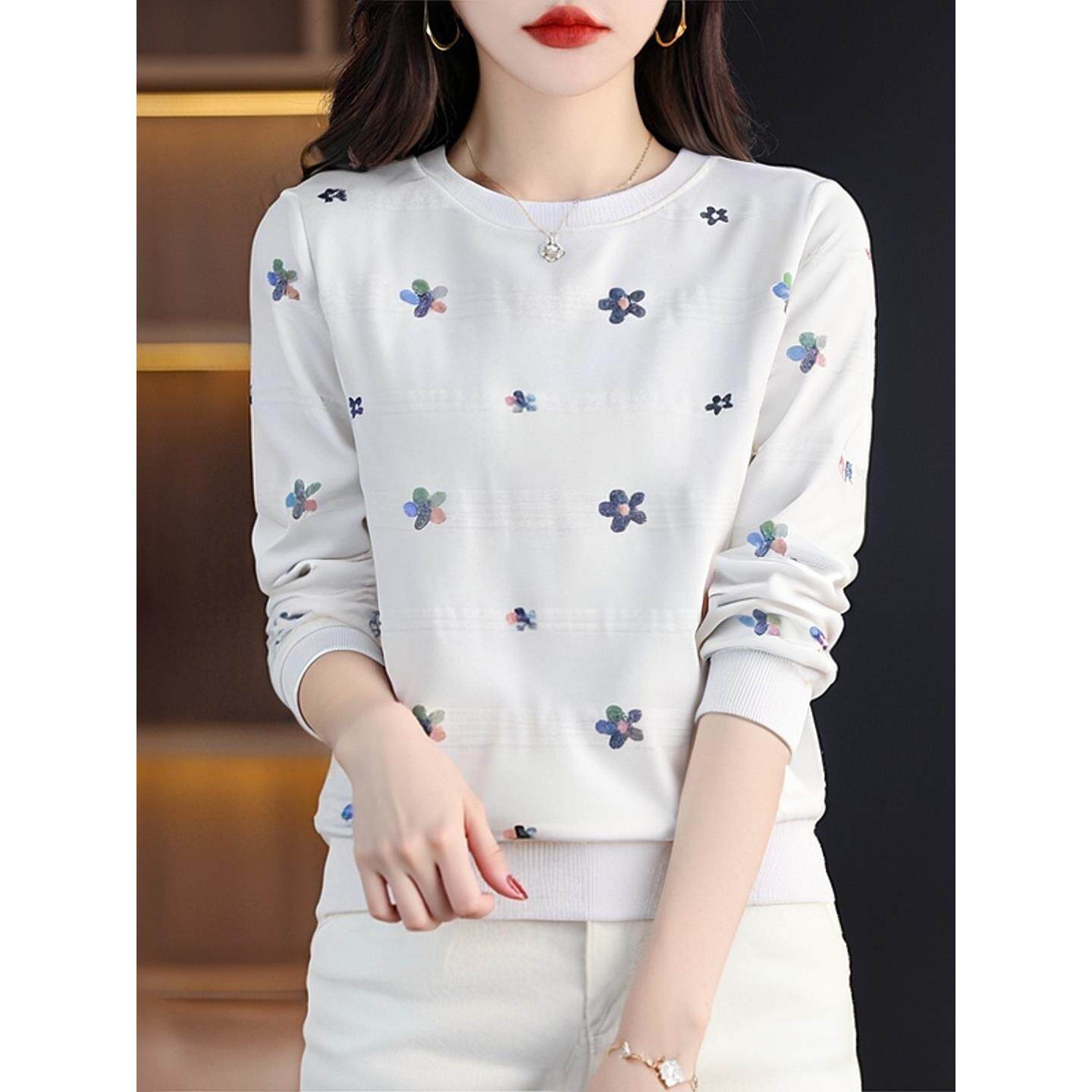 ROUMIKL专柜女装长袖白色卫衣女宽松秋季外套2025新款简约百搭别