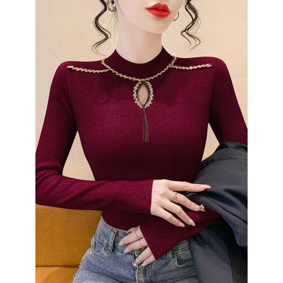 ROUMIKL毛衣女秋冬高级感修身钉珠半高领针织衫2025新款冬季打底