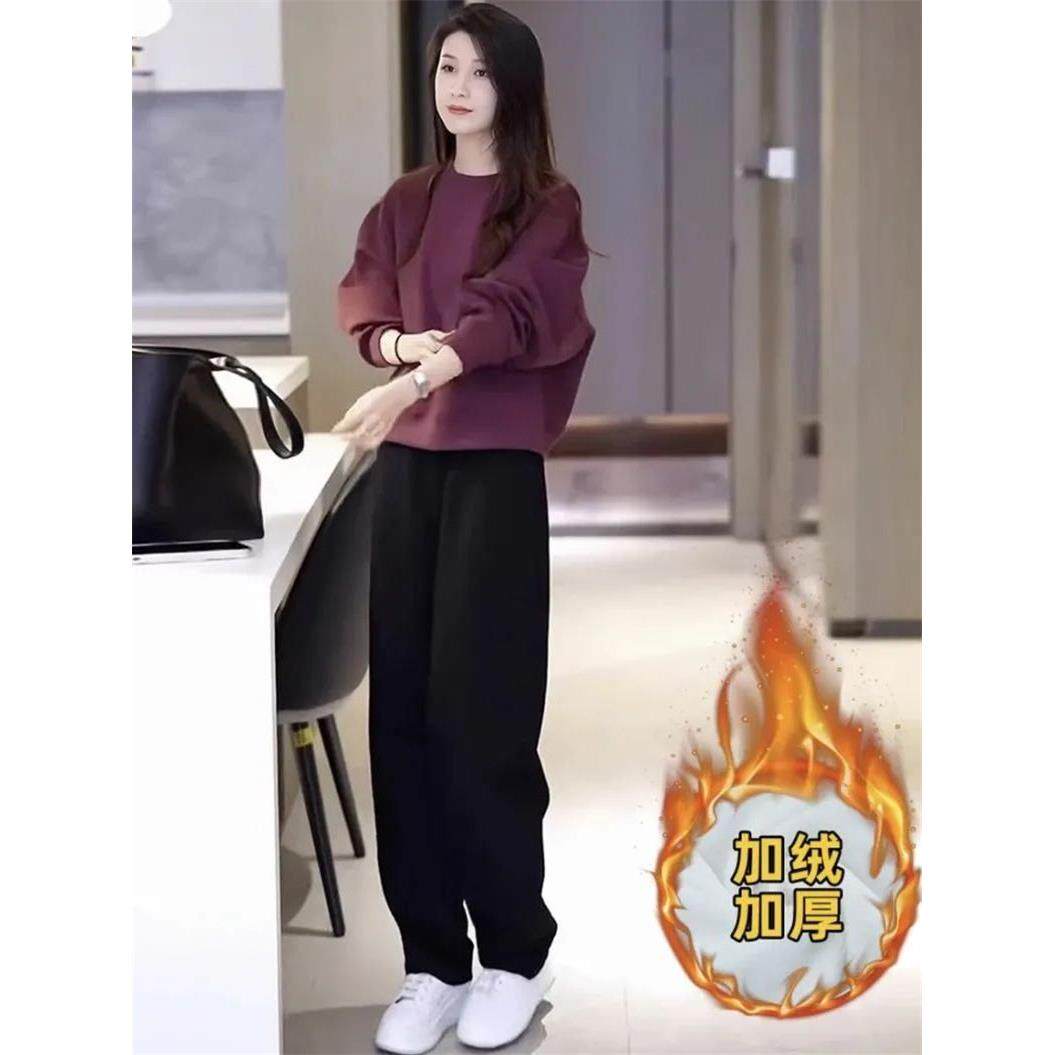 ROUMIKL纯卫衣套装女2025秋冬装新款加绒炸街时尚休闲跑步运动服