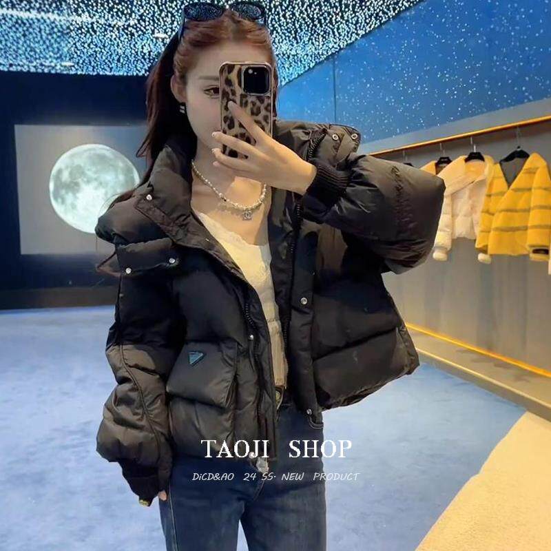 KATTERLLG秋冬加厚短款连帽羽绒棉服女装2024新款黑色棉衣棉袄保