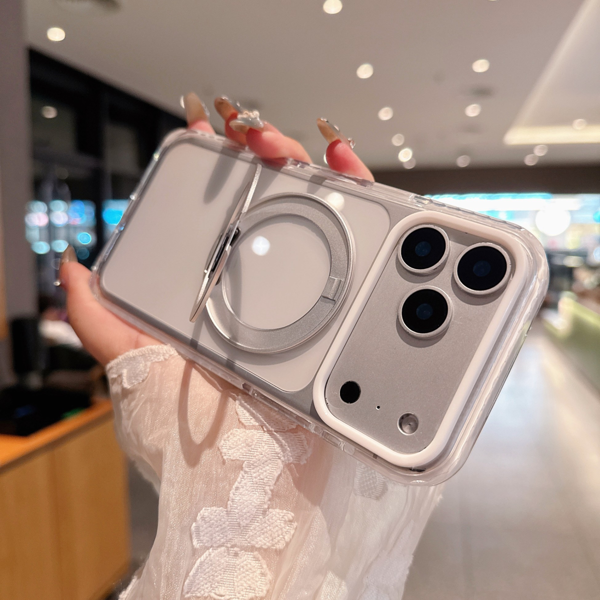 撞色镜头框适用苹果17promax手机壳新款旋转磁吸支架iphone16pro透明气囊软边15pro全包防摔14pm高级感13肤感
