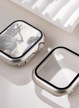苹果watch9手表膜适用iwatch8/7保护壳套SE保护膜s9手表applewatch6代防水Ultra表带薄45mm钢化壳膜一体全包