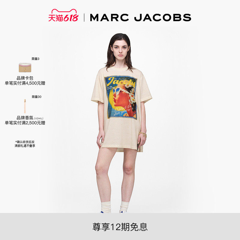 【新品】MARC JACOBS/莫杰 MJ 棉质做旧复古风画报设计长款T恤