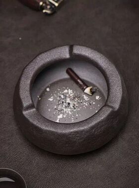 记今朝《复古粗陶烟灰缸》防风陶瓷 茶桌办公室家用装饰器皿日式