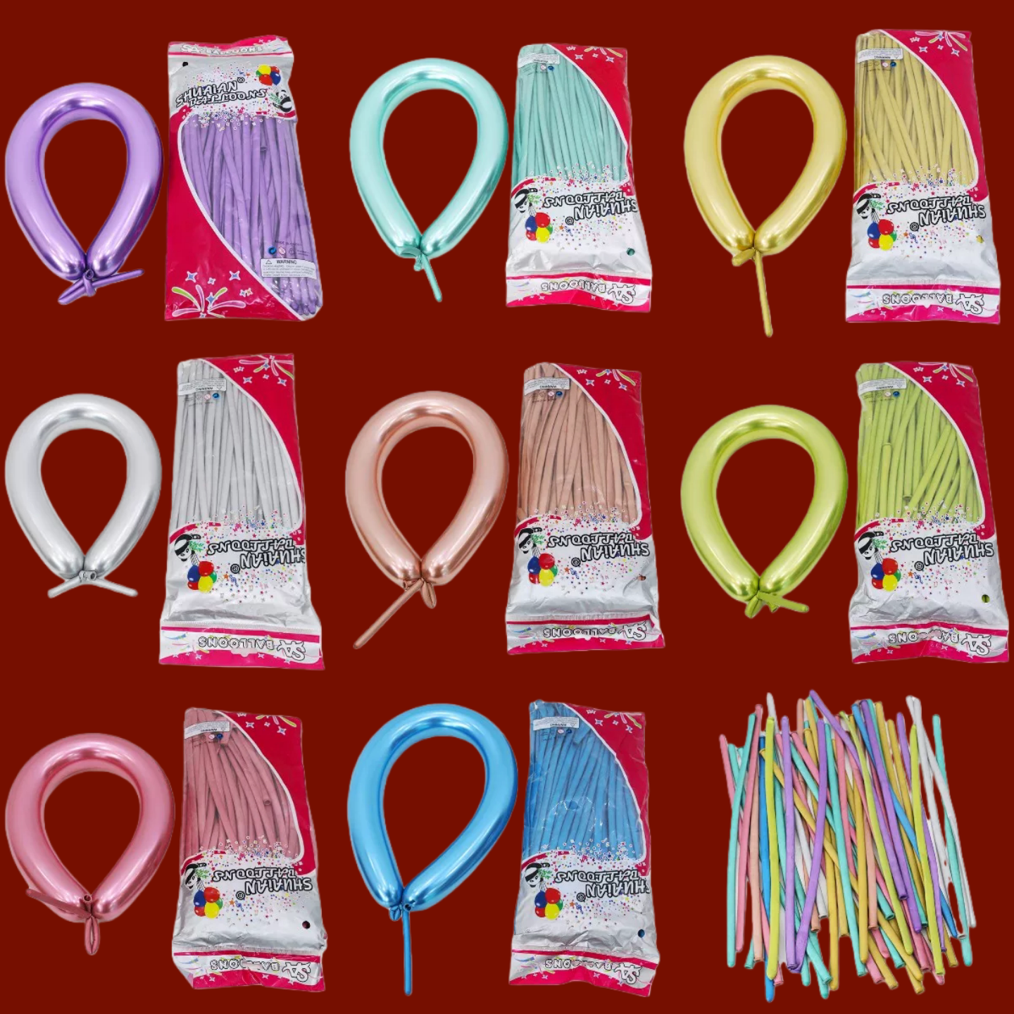 帅安金属气球长条260彩色加厚汽球乳胶百变小丑魔术编织生日装扮