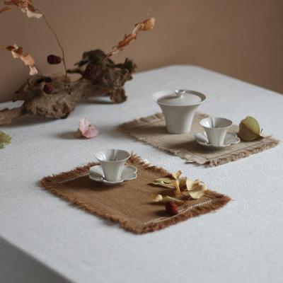 WOOKEN方寸之间 加大杯垫双层防烫茶席餐垫复古绣花毛边隔热侘寂