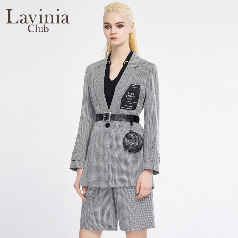 LaviniaClub拉维妮娅春秋新品西服套装格纹外套短裤女职场P11W16H