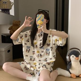 短裤 2025新款 可外穿纯棉短袖 睡衣女款 卡通可爱家居服 夏天休闲韩版