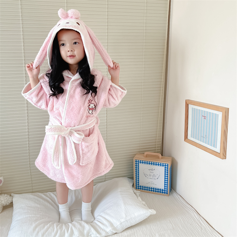珊瑚绒睡衣女孩睡袍2025新款儿童秋冬季加厚保暖家居服可外穿浴袍