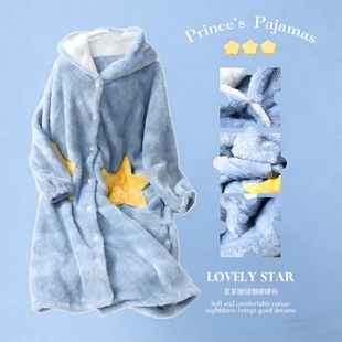 睡袍女秋冬珊瑚绒睡衣加厚可爱宽松2026年新款保暖长款法兰绒睡裙