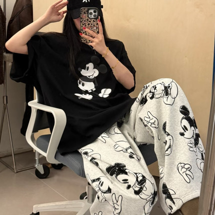 韩版高级感网红纯棉薄款睡衣女夏季短袖长裤学生高级学生家居服套