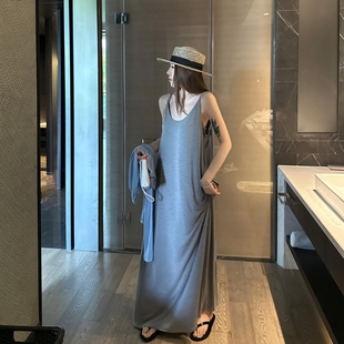 吊带纯棉睡裙女夏新款 韩系少女纯色高级简约无袖 休闲家居服连衣裙