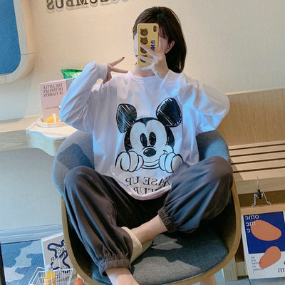 春秋季纯棉睡衣女长袖长裤