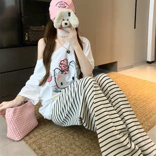 纯棉睡衣女款春季2026年新款长袖kitty猫高级感可外穿夏天家居服