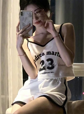 吊带夏季2024年新款甜美性感睡衣女士夏天白色运动两件套装家居服