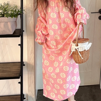 睡衣女款春秋季2025新款网红风长袖睡裙少女外穿家居服甜美连衣裙