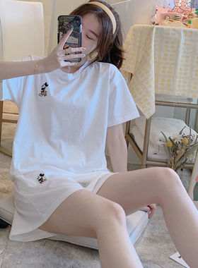 睡衣女士春季新款短袖短裤卡通可爱薄款白色甜美学生家居服套装夏
