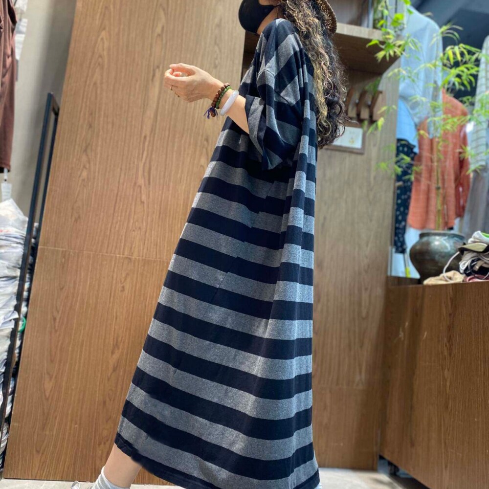特大码200斤睡裙女士夏季短袖条纹简约胖MM宽松可外穿家居服ins风