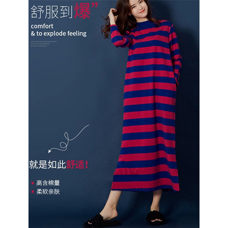 德绒睡衣女秋冬季甜美公主风长袖中长睡裙甜美休闲家居服外穿高级
