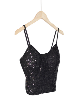 意大利单 带胸垫 亮片吊带背心女内搭文胸重工亮闪闪性感辣妹上衣