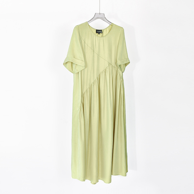 慵懒氛围感美疯铜氨丝连衣裙女小个子夏度假法式a字短袖黄色宽松