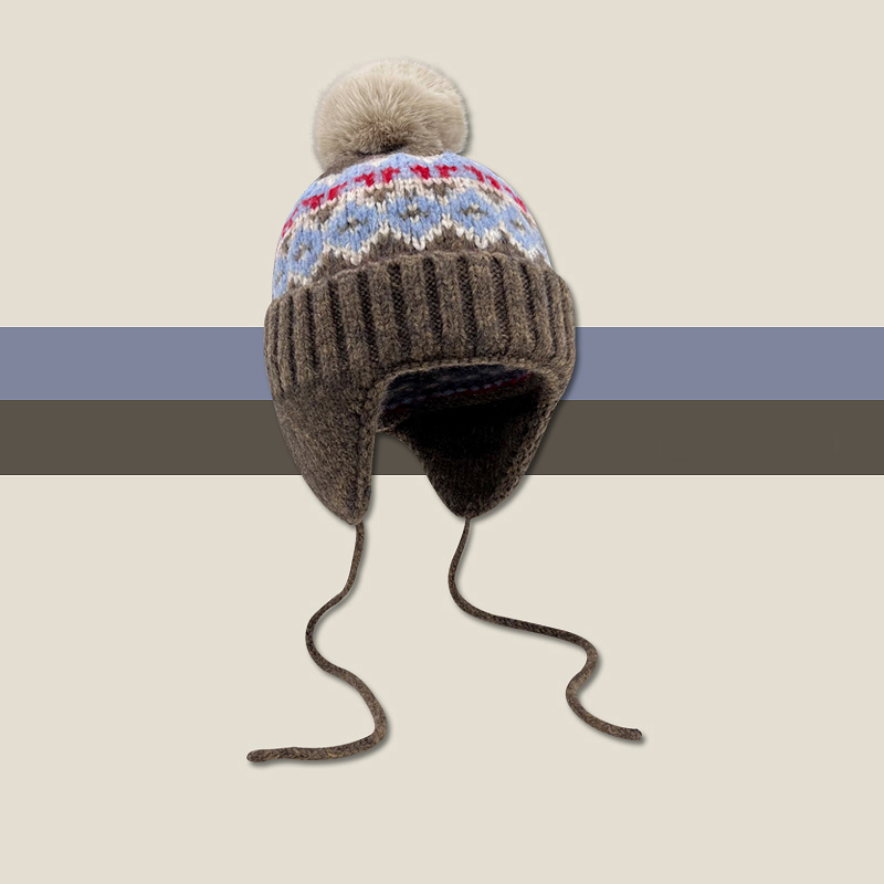 Classy key新加坡设计师联名款护耳雷锋帽子显脸小百搭球球毛线帽