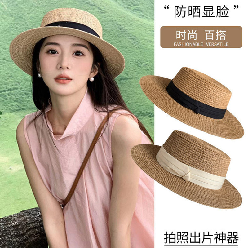 Classy key新加坡设计师联名款显脸小法式平顶草帽防晒太阳