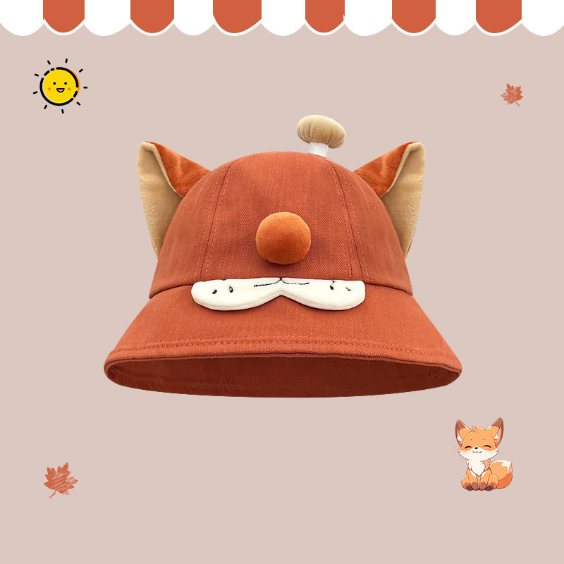Classy key新加坡设计师联名款可爱小狐狸蘑菇渔夫帽子显脸小盆帽